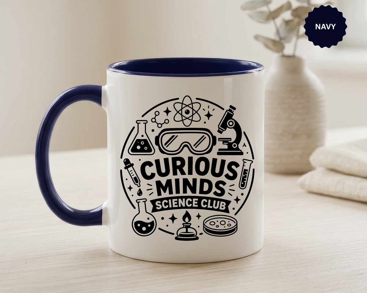 Science Club Mug, Curious Minds Coffee Cup, STEM Teacher Appreciation Gift, Chemistry Student Present, Classroom Science Lab Drinkware