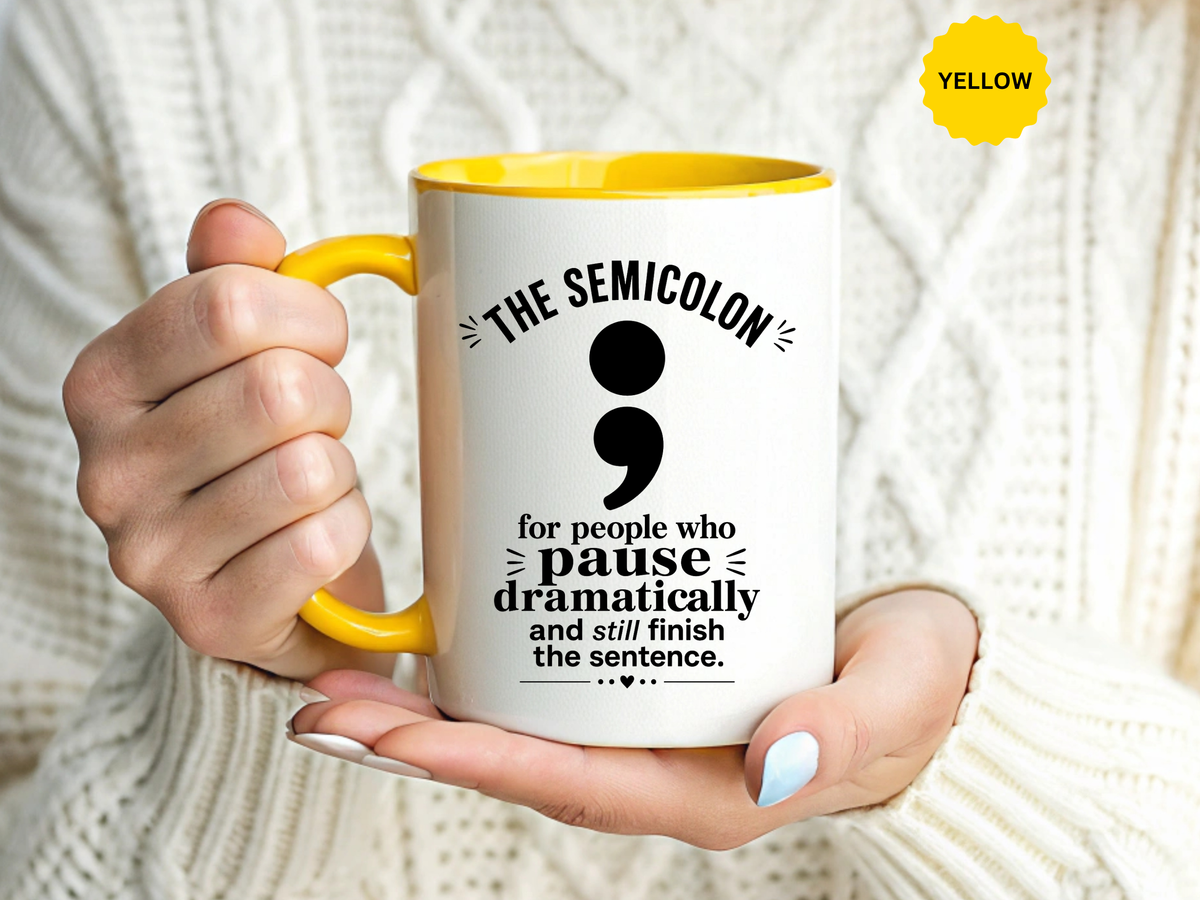 Funny Semicolon Mug, Grammar Teacher Coffee Cup, Punctuation Joke Gift for Writer, English Teacher Birthday Present, Book Lover Humor
