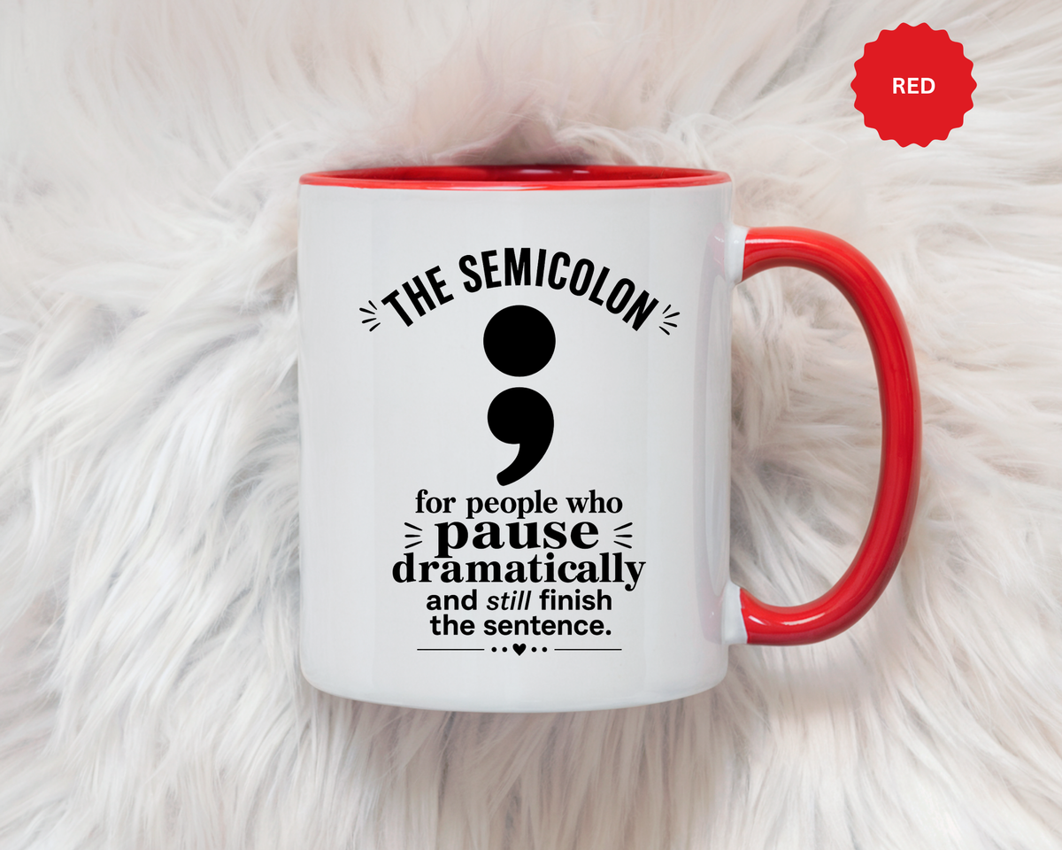 Funny Semicolon Mug, Grammar Teacher Coffee Cup, Punctuation Joke Gift for Writer, English Teacher Birthday Present, Book Lover Humor