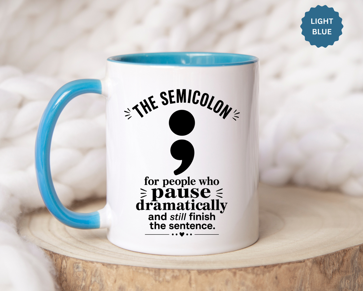 Funny Semicolon Mug, Grammar Teacher Coffee Cup, Punctuation Joke Gift for Writer, English Teacher Birthday Present, Book Lover Humor
