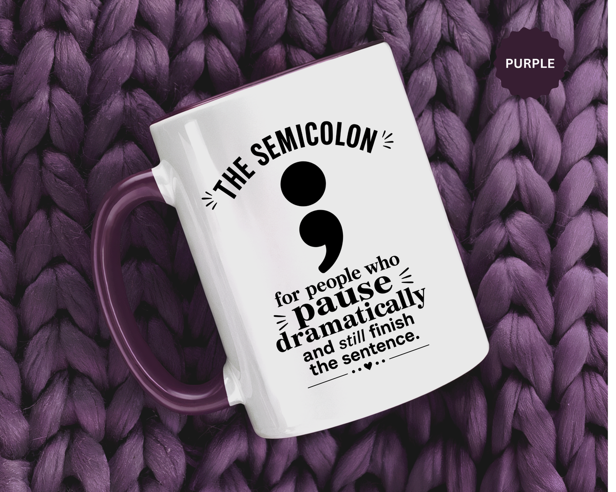 Funny Semicolon Mug, Grammar Teacher Coffee Cup, Punctuation Joke Gift for Writer, English Teacher Birthday Present, Book Lover Humor
