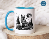 Fox Moon Mug, Black and White Woodland Coffee Cup, Celestial Forest Animal Gift for Fox Lover, Rustic Cabin Decor, Nature Birthday Present