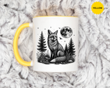 Fox Moon Mug, Black and White Woodland Coffee Cup, Celestial Forest Animal Gift for Fox Lover, Rustic Cabin Decor, Nature Birthday Present