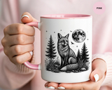 Fox Moon Mug, Black and White Woodland Coffee Cup, Celestial Forest Animal Gift for Fox Lover, Rustic Cabin Decor, Nature Birthday Present