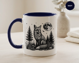 Fox Moon Mug, Black and White Woodland Coffee Cup, Celestial Forest Animal Gift for Fox Lover, Rustic Cabin Decor, Nature Birthday Present