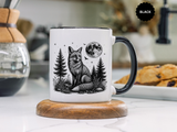 Fox Moon Mug, Black and White Woodland Coffee Cup, Celestial Forest Animal Gift for Fox Lover, Rustic Cabin Decor, Nature Birthday Present