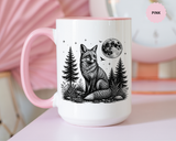 Fox Moon Mug, Black and White Woodland Coffee Cup, Celestial Forest Animal Gift for Fox Lover, Rustic Cabin Decor, Nature Birthday Present