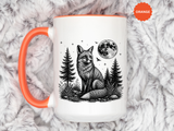 Fox Moon Mug, Black and White Woodland Coffee Cup, Celestial Forest Animal Gift for Fox Lover, Rustic Cabin Decor, Nature Birthday Present