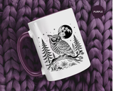 Owl Moon Mug, Black and White Woodland Coffee Cup, Celestial Bird Lover Gift, Rustic Forest Kitchen Decor, Nature Birthday Present