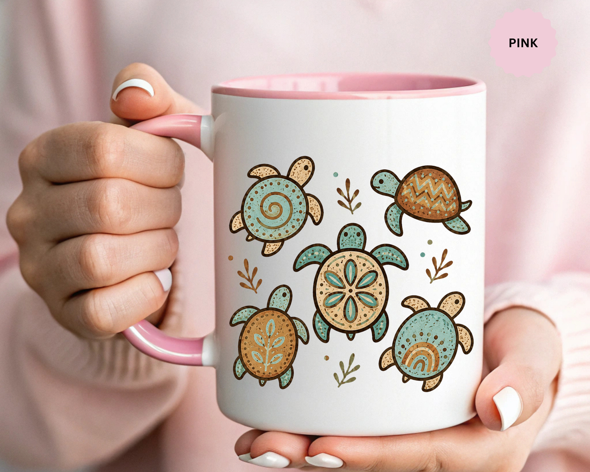Sea Turtle Mug, Boho Coastal Coffee Cup, Ocean Animal Lover Gift, Beach House Kitchen Decor, Unique Birthday Present for Marine Life Fan