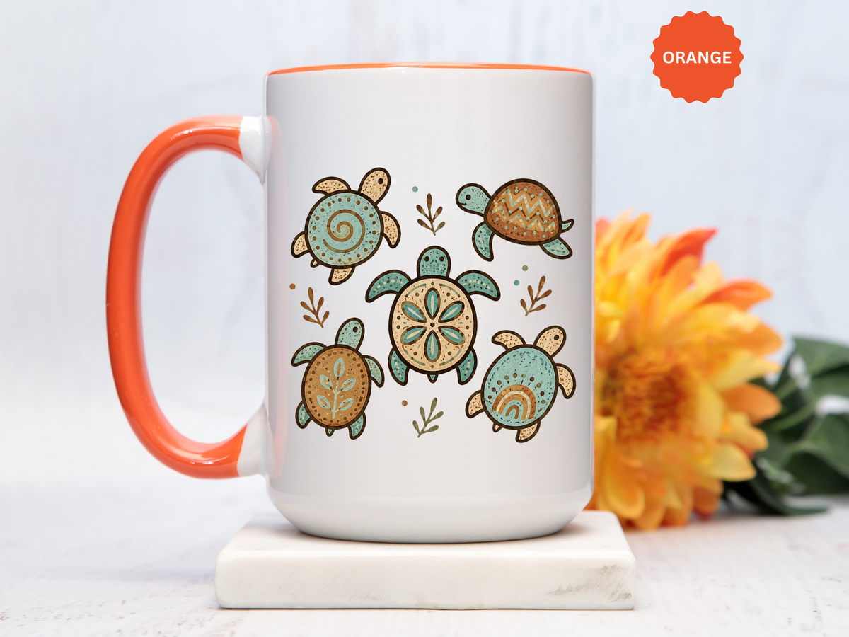 Sea Turtle Mug, Boho Coastal Coffee Cup, Ocean Animal Lover Gift, Beach House Kitchen Decor, Unique Birthday Present for Marine Life Fan