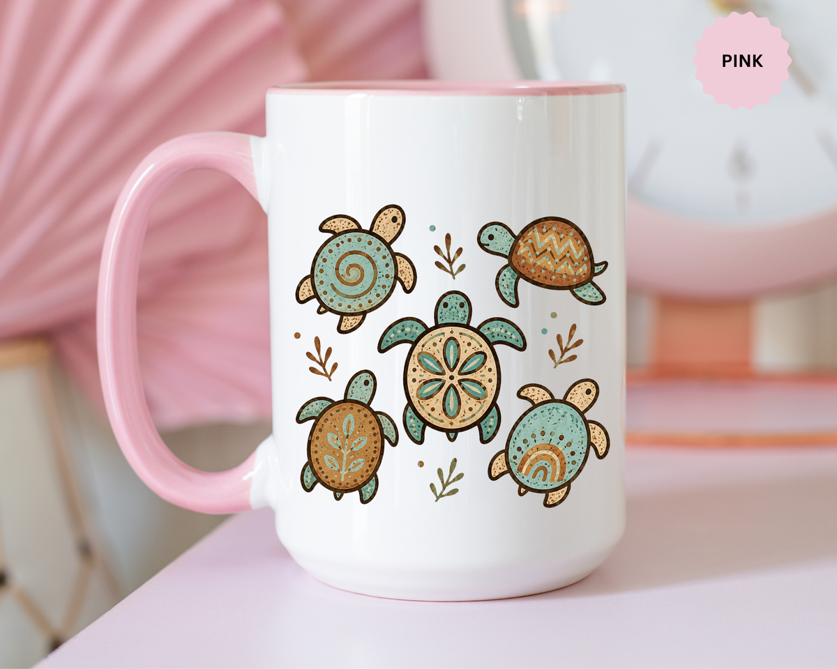 Sea Turtle Mug, Boho Coastal Coffee Cup, Ocean Animal Lover Gift, Beach House Kitchen Decor, Unique Birthday Present for Marine Life Fan