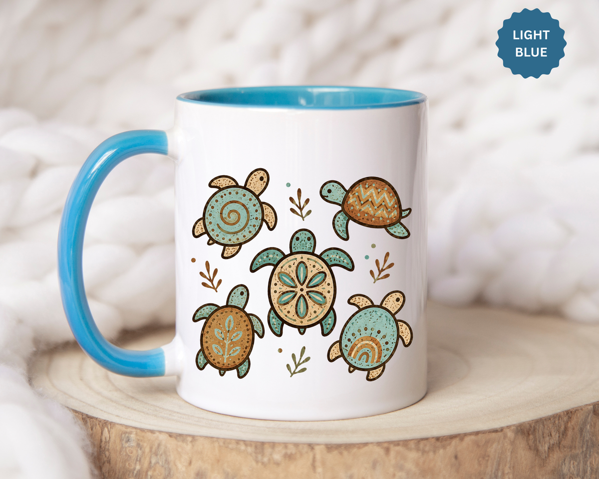 Sea Turtle Mug, Boho Coastal Coffee Cup, Ocean Animal Lover Gift, Beach House Kitchen Decor, Unique Birthday Present for Marine Life Fan