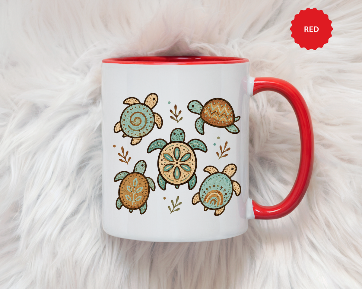 Sea Turtle Mug, Boho Coastal Coffee Cup, Ocean Animal Lover Gift, Beach House Kitchen Decor, Unique Birthday Present for Marine Life Fan