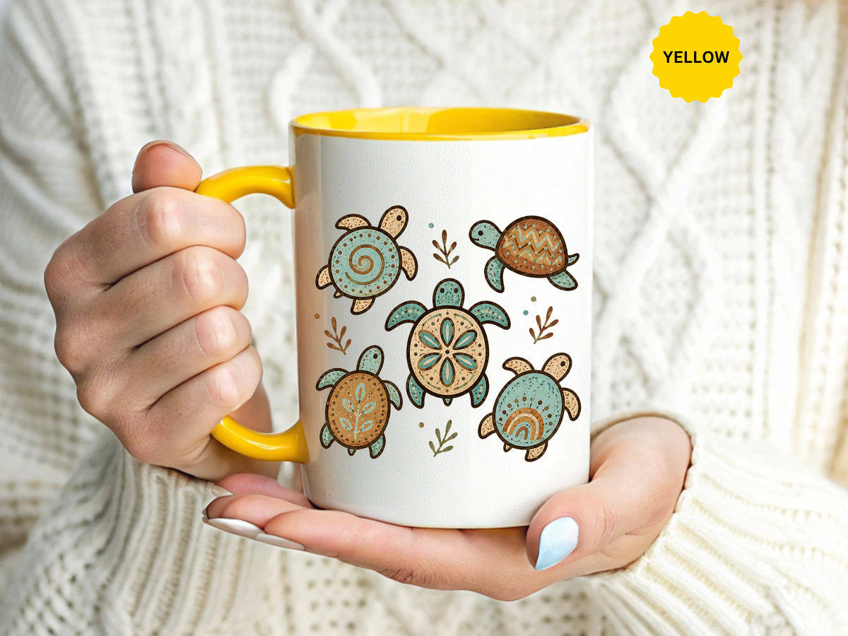 Sea Turtle Mug, Boho Coastal Coffee Cup, Ocean Animal Lover Gift, Beach House Kitchen Decor, Unique Birthday Present for Marine Life Fan