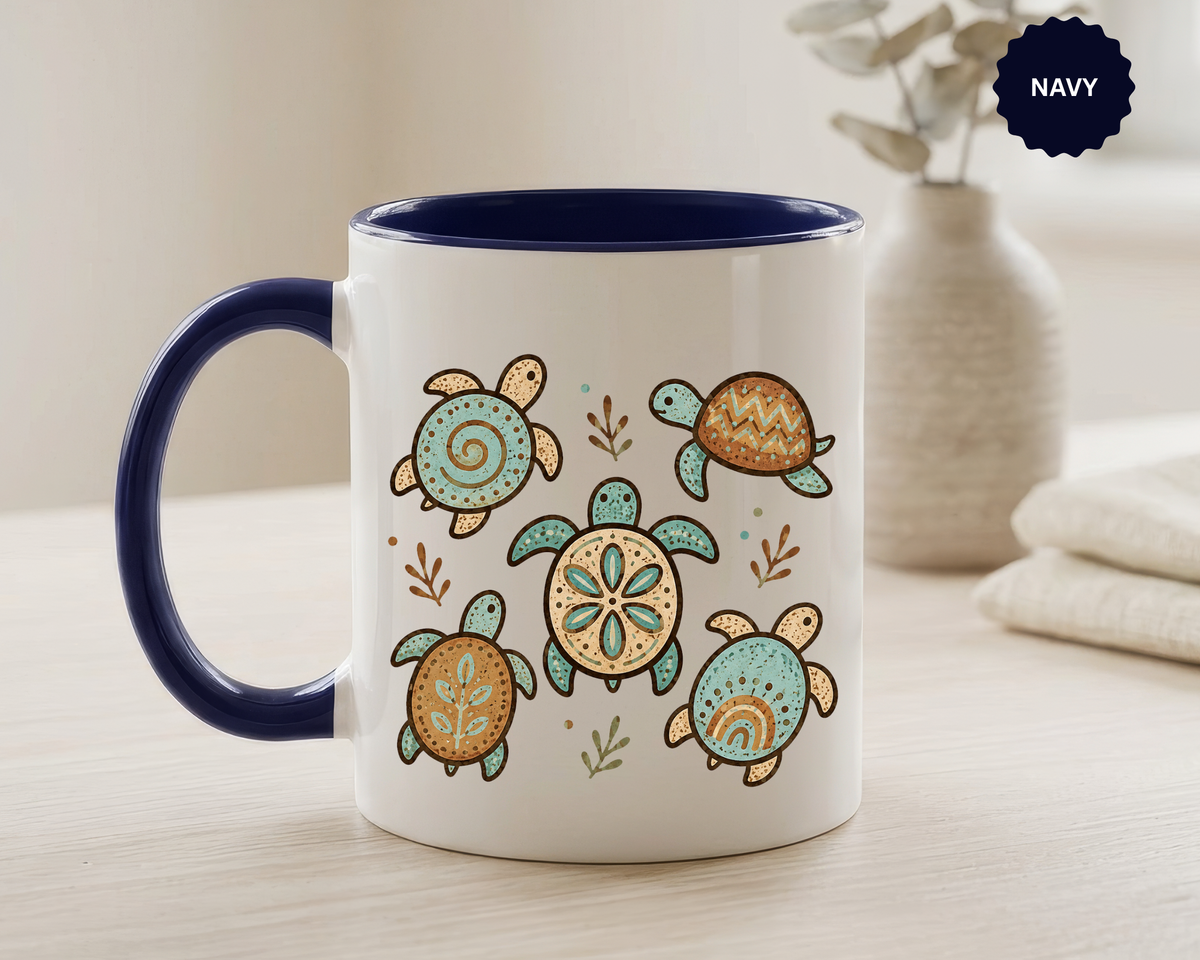 Sea Turtle Mug, Boho Coastal Coffee Cup, Ocean Animal Lover Gift, Beach House Kitchen Decor, Unique Birthday Present for Marine Life Fan