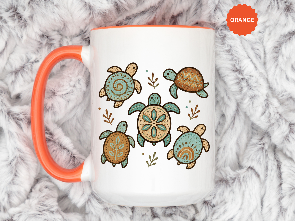 Sea Turtle Mug, Boho Coastal Coffee Cup, Ocean Animal Lover Gift, Beach House Kitchen Decor, Unique Birthday Present for Marine Life Fan