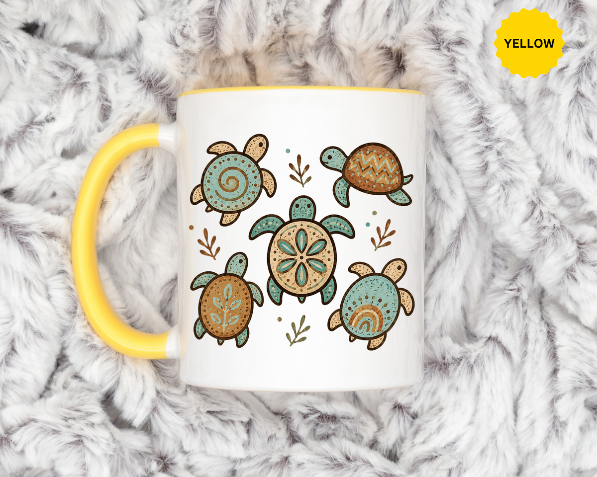 Sea Turtle Mug, Boho Coastal Coffee Cup, Ocean Animal Lover Gift, Beach House Kitchen Decor, Unique Birthday Present for Marine Life Fan