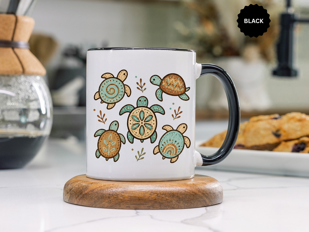 Sea Turtle Mug, Boho Coastal Coffee Cup, Ocean Animal Lover Gift, Beach House Kitchen Decor, Unique Birthday Present for Marine Life Fan