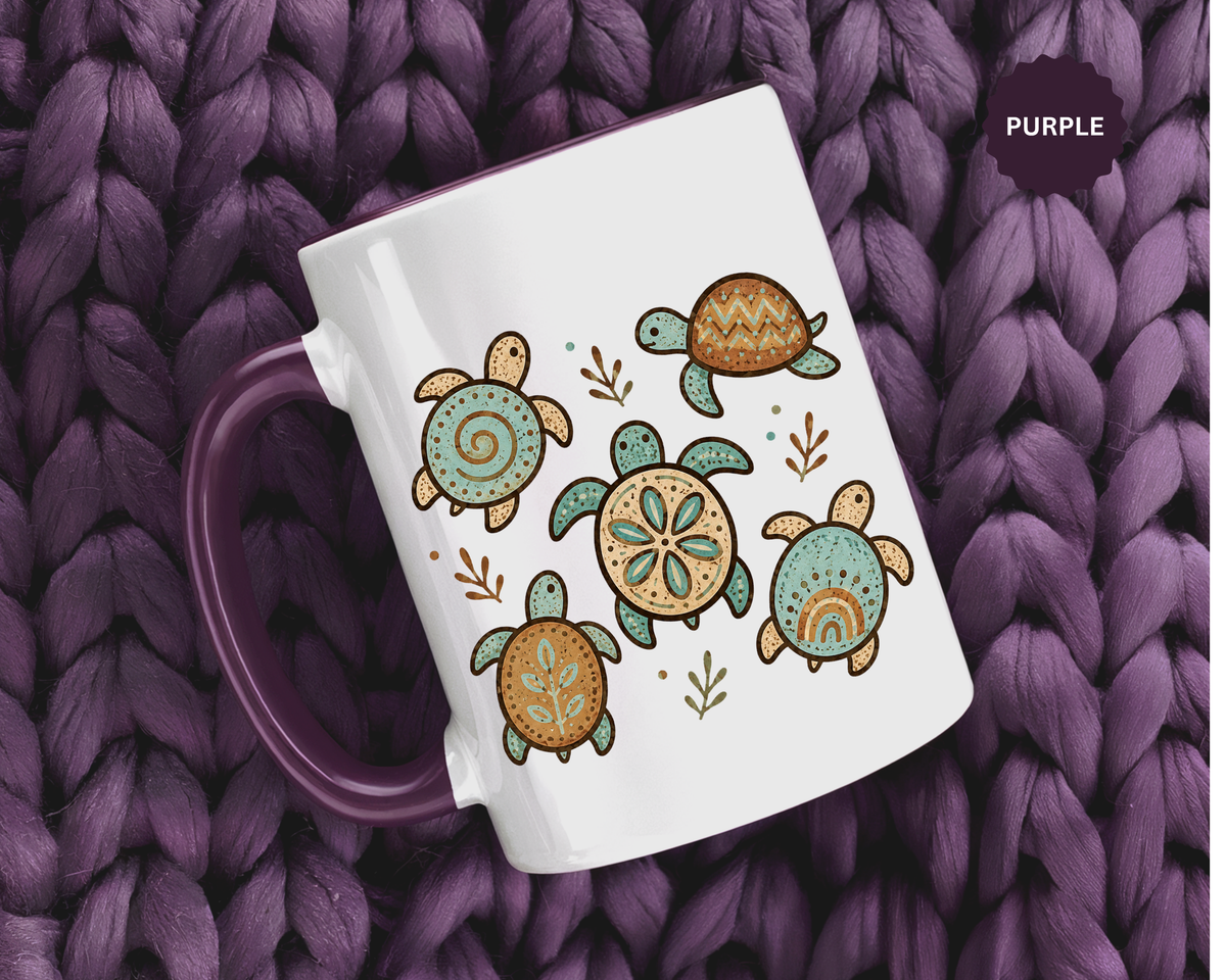 Sea Turtle Mug, Boho Coastal Coffee Cup, Ocean Animal Lover Gift, Beach House Kitchen Decor, Unique Birthday Present for Marine Life Fan