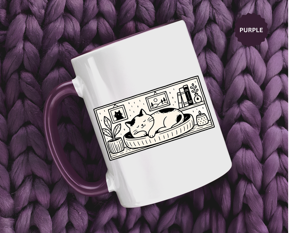 Sleeping Cat Mug, Minimalist Black and White Coffee Cup, Cozy Cat Lover Gift, Modern Kitchen Decor, Birthday Present for Her or Mom