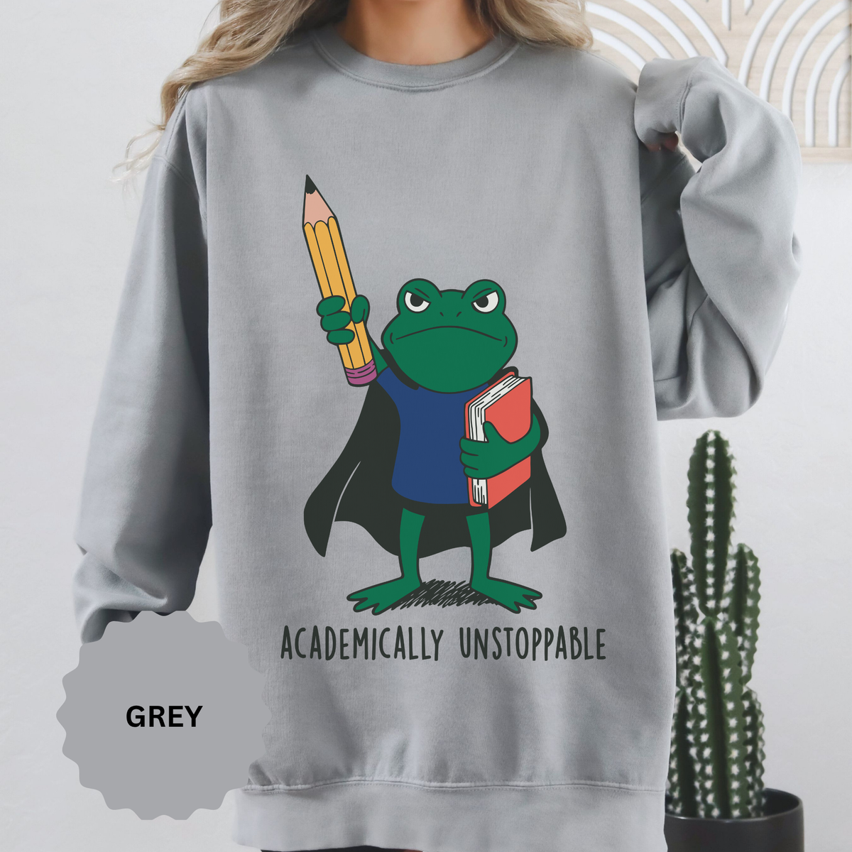 Academically Unstoppable Frog Sweatshirt, Funny Teacher Shirt, Book Lover Gift for Educator, Back to School Outfit, Classroom Crewneck
