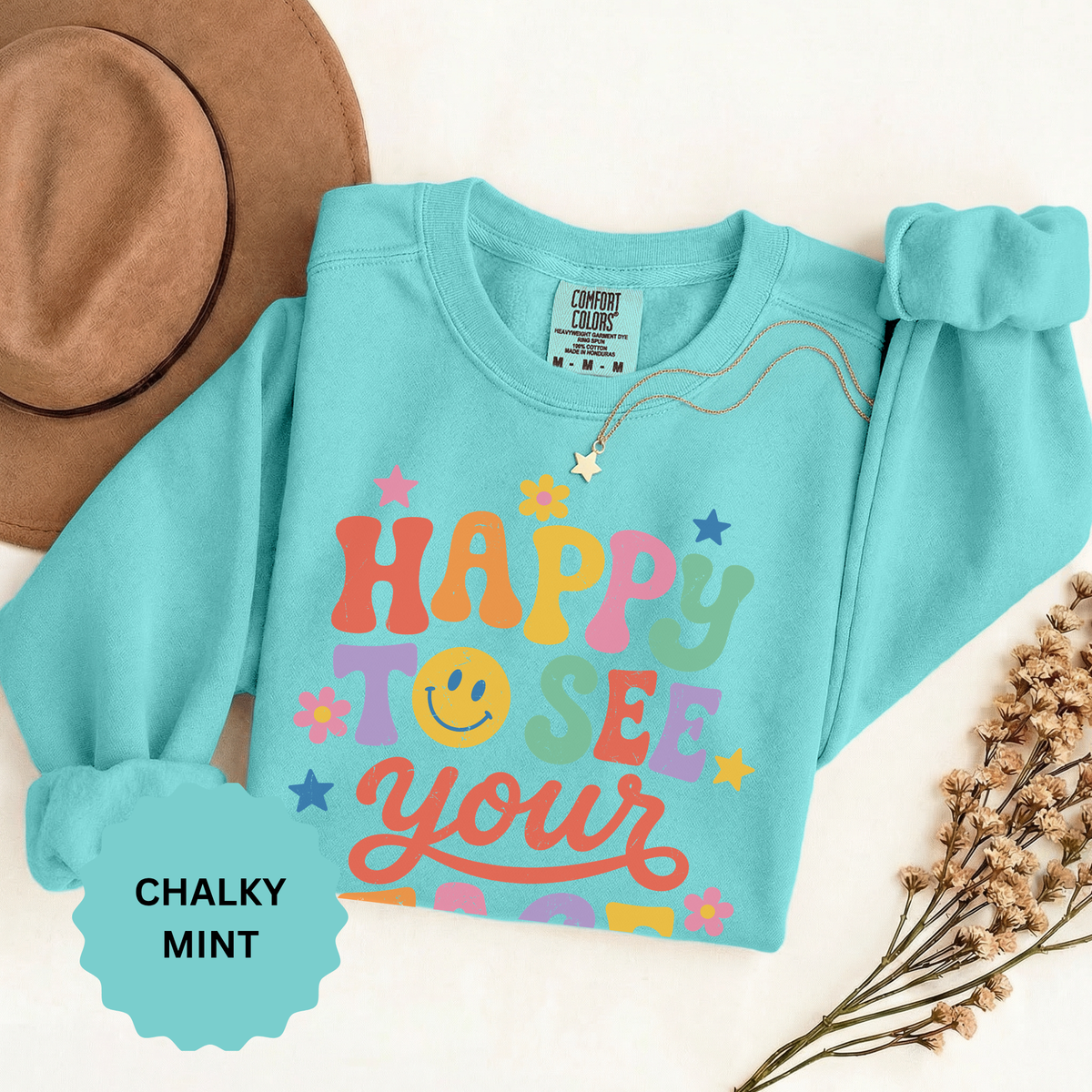Happy to See Your Face Sweatshirt, Colorful Teacher Crewneck, Retro Classroom Shirt, Back to School Outfit, Educator Appreciation Gift