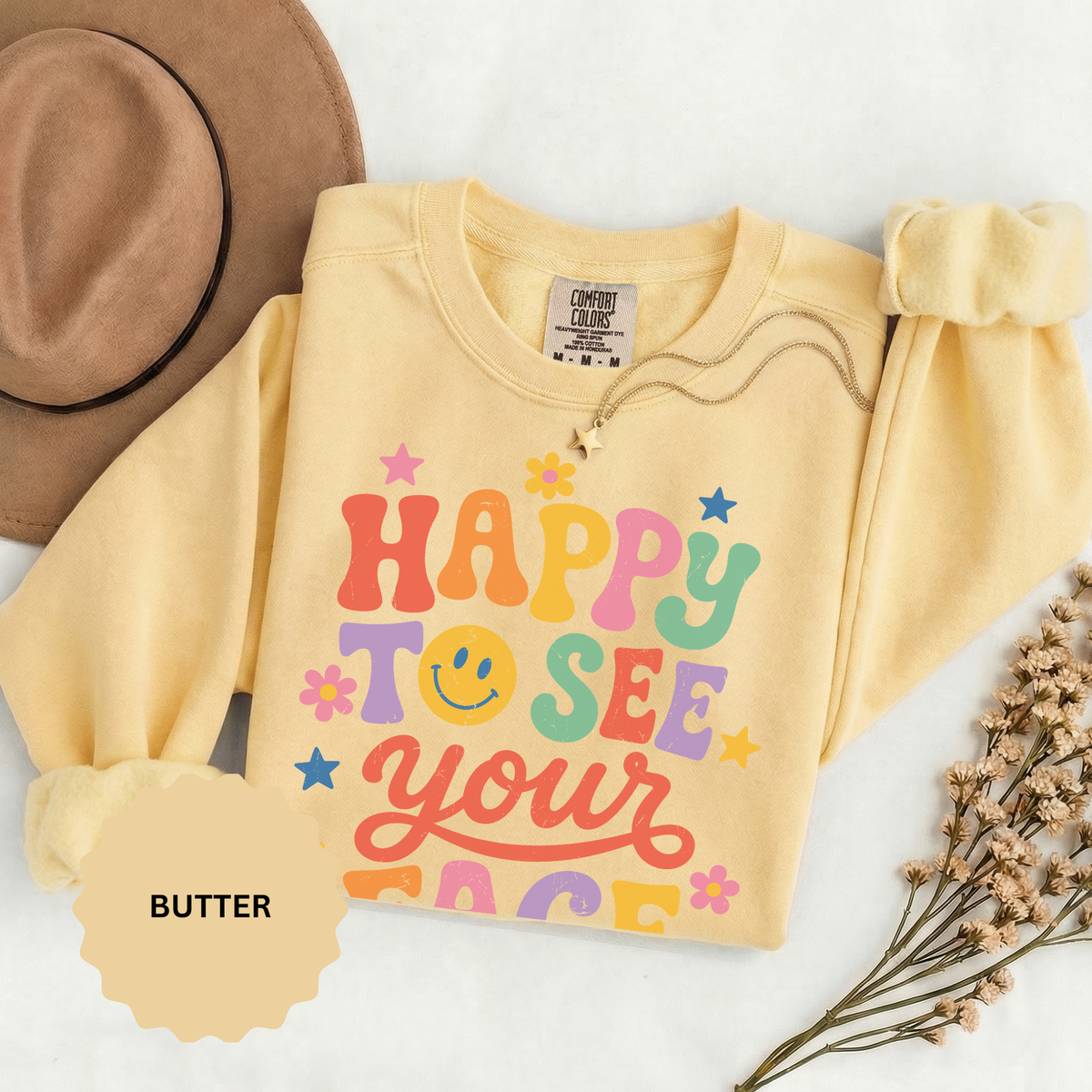 Happy to See Your Face Sweatshirt, Colorful Teacher Crewneck, Retro Classroom Shirt, Back to School Outfit, Educator Appreciation Gift