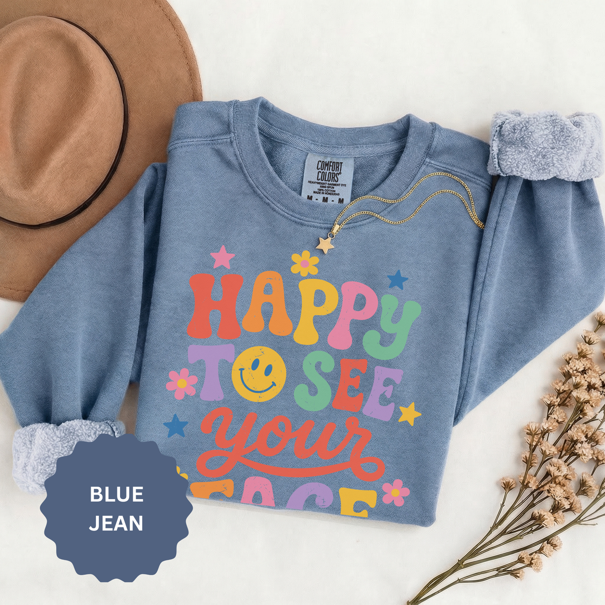 Happy to See Your Face Sweatshirt, Colorful Teacher Crewneck, Retro Classroom Shirt, Back to School Outfit, Educator Appreciation Gift