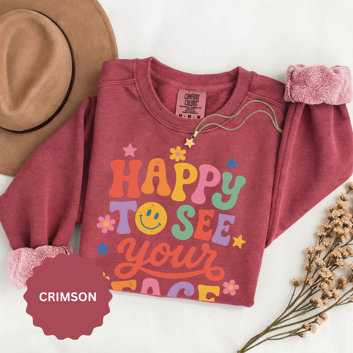 Happy to See Your Face Sweatshirt, Colorful Teacher Crewneck, Retro Classroom Shirt, Back to School Outfit, Educator Appreciation Gift