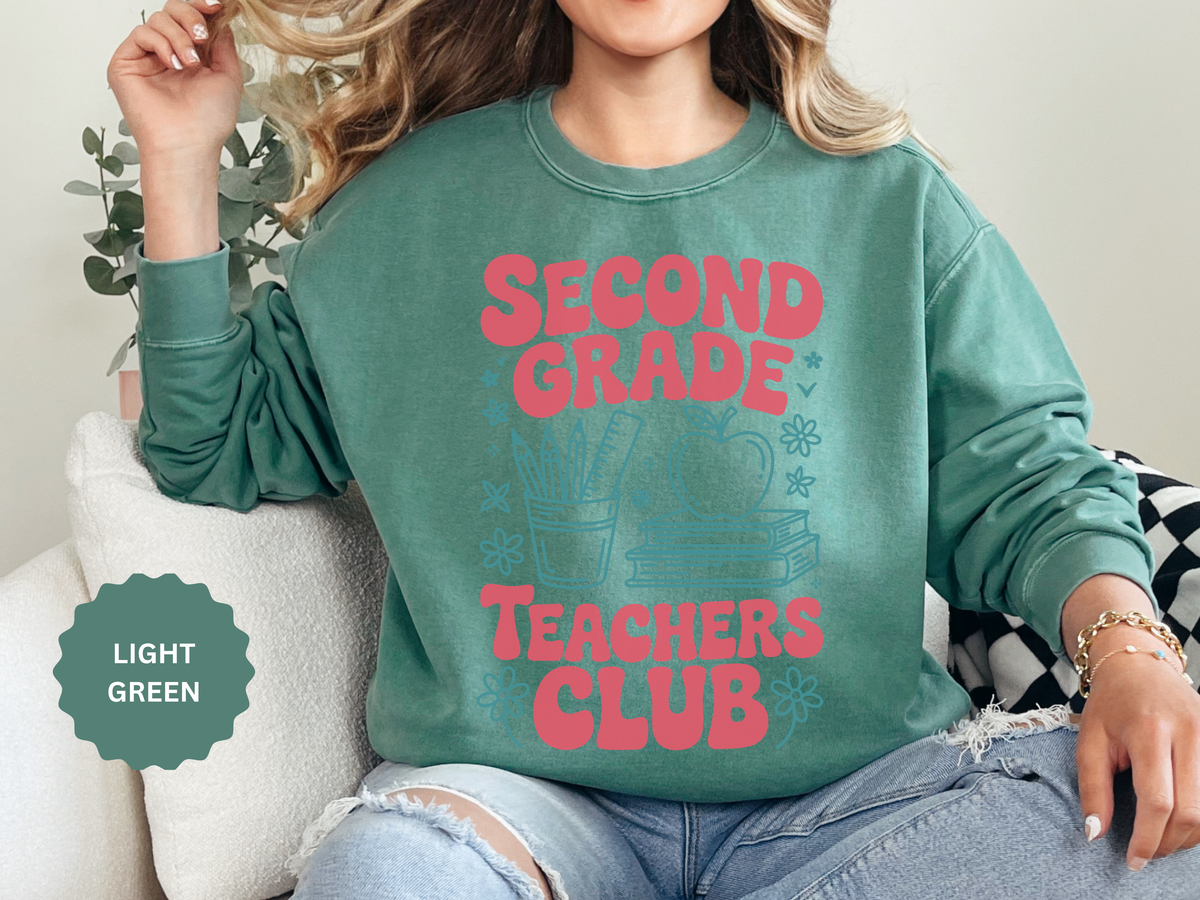 Second Grade Teachers Club Sweatshirt, Retro Teacher Crewneck, 2nd Grade Team Shirt, Back to School Outfit, Educator Appreciation Gift