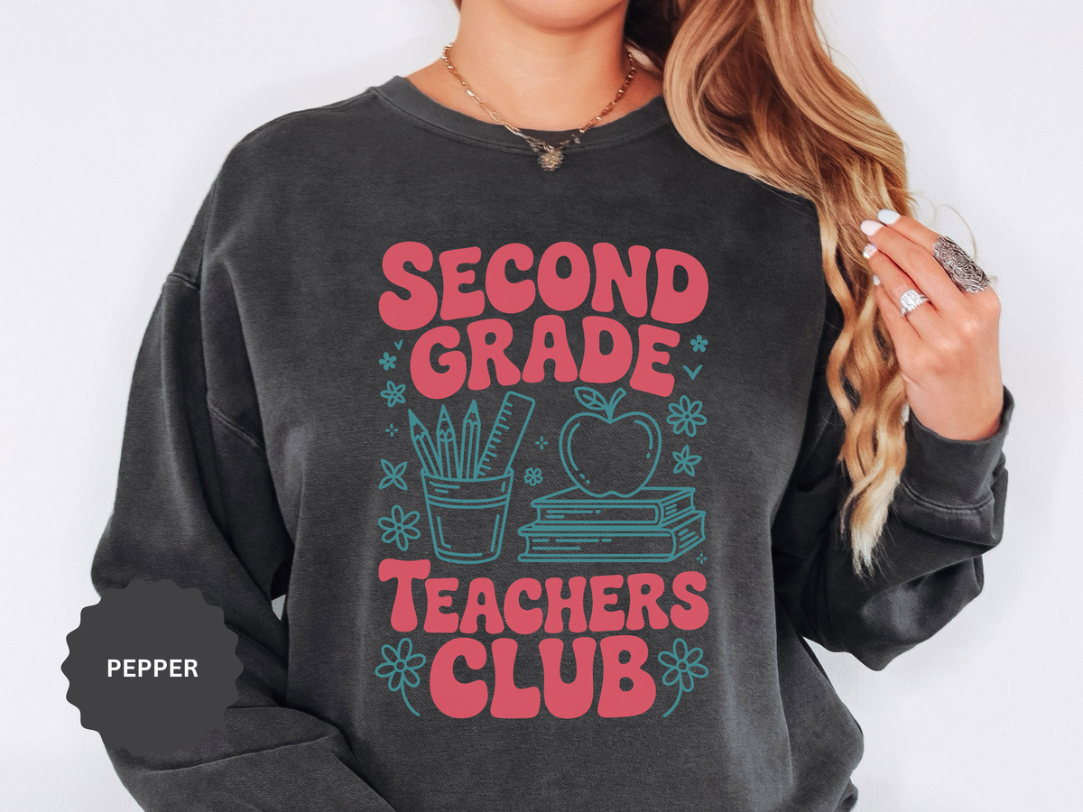 Second Grade Teachers Club Sweatshirt, Retro Teacher Crewneck, 2nd Grade Team Shirt, Back to School Outfit, Educator Appreciation Gift
