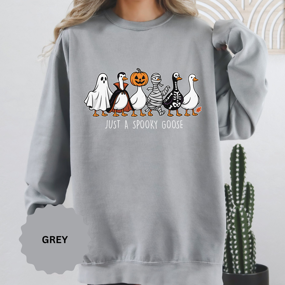 Just a Spooky Goose Sweatshirt, Funny Halloween Goose Crewneck, Cute Ghost Pumpkin Shirt, Animal Lover Gift, Cozy Spooky Season Fall Outfit