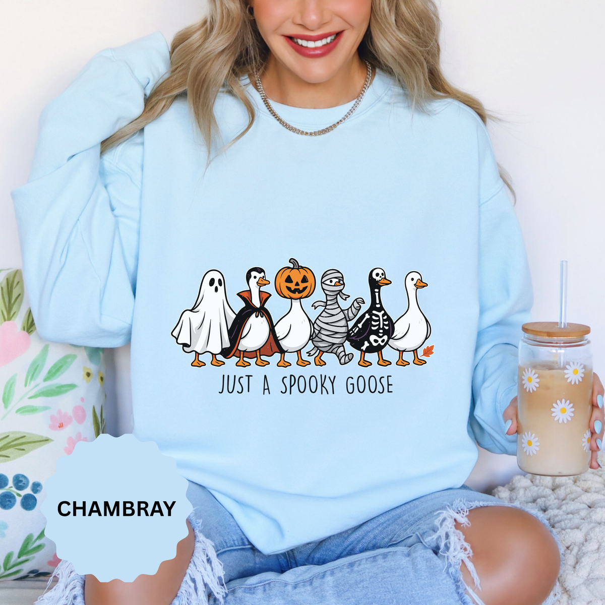 Just a Spooky Goose Sweatshirt, Funny Halloween Goose Crewneck, Cute Ghost Pumpkin Shirt, Animal Lover Gift, Cozy Spooky Season Fall Outfit
