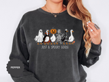 Just a Spooky Goose Sweatshirt, Funny Halloween Goose Crewneck, Cute Ghost Pumpkin Shirt, Animal Lover Gift, Cozy Spooky Season Fall Outfit