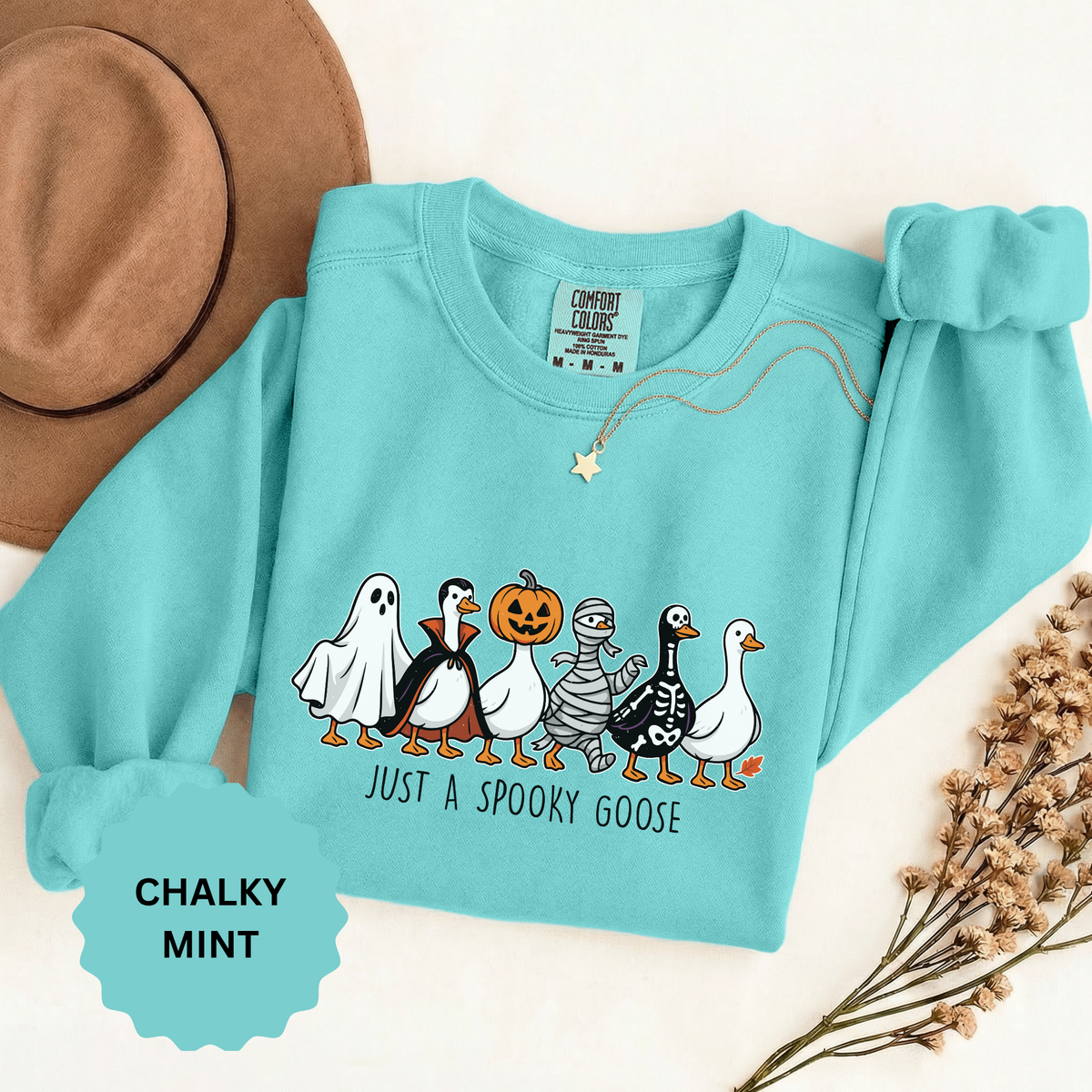 Just a Spooky Goose Sweatshirt, Funny Halloween Goose Crewneck, Cute Ghost Pumpkin Shirt, Animal Lover Gift, Cozy Spooky Season Fall Outfit