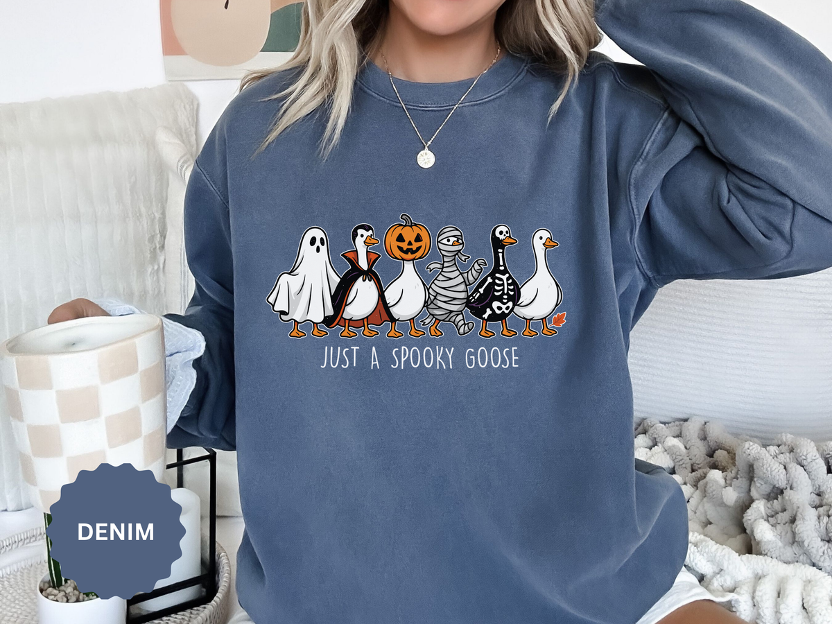 Just a Spooky Goose Sweatshirt, Funny Halloween Goose Crewneck, Cute Ghost Pumpkin Shirt, Animal Lover Gift, Cozy Spooky Season Fall Outfit