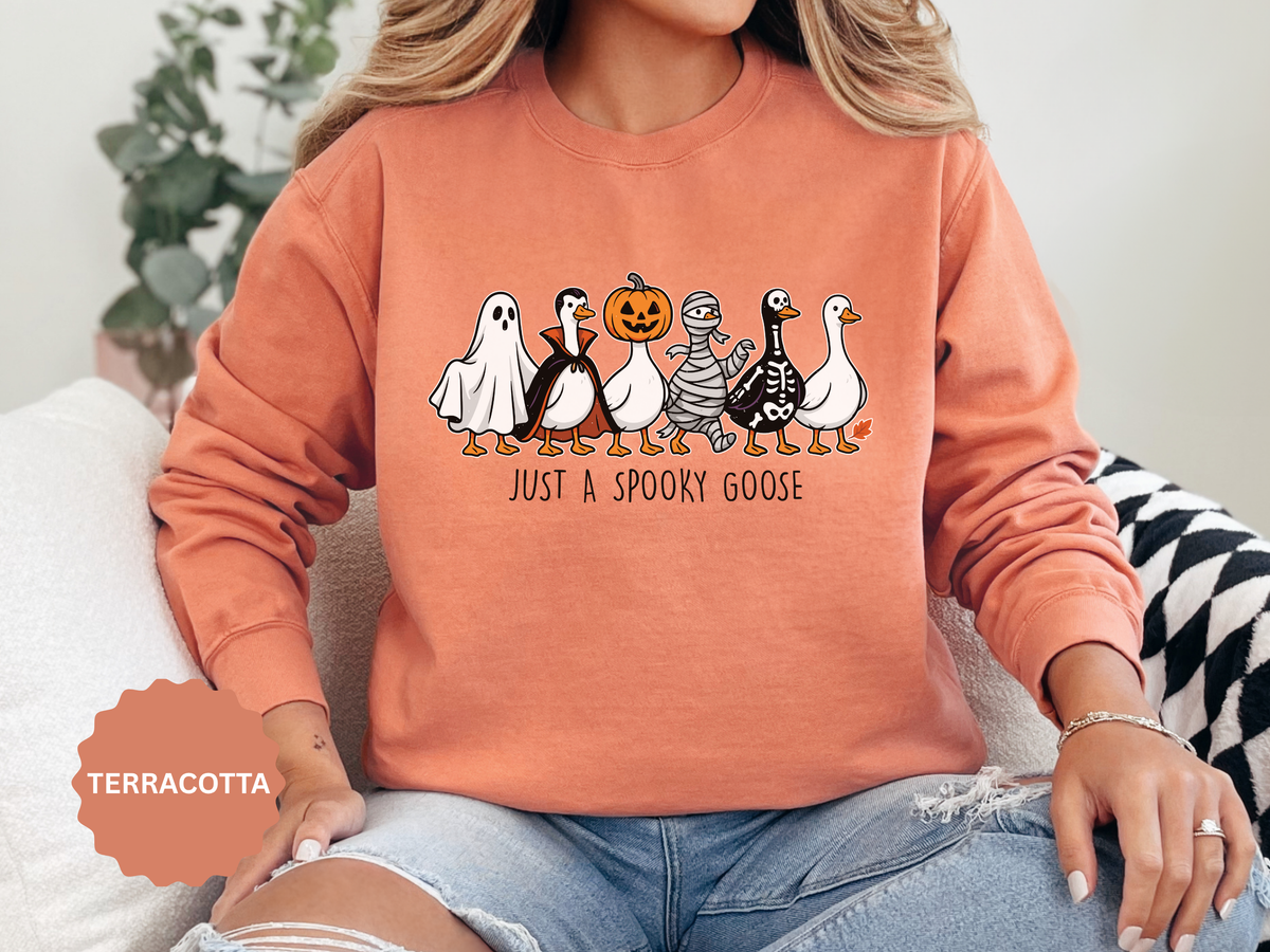 Just a Spooky Goose Sweatshirt, Funny Halloween Goose Crewneck, Cute Ghost Pumpkin Shirt, Animal Lover Gift, Cozy Spooky Season Fall Outfit