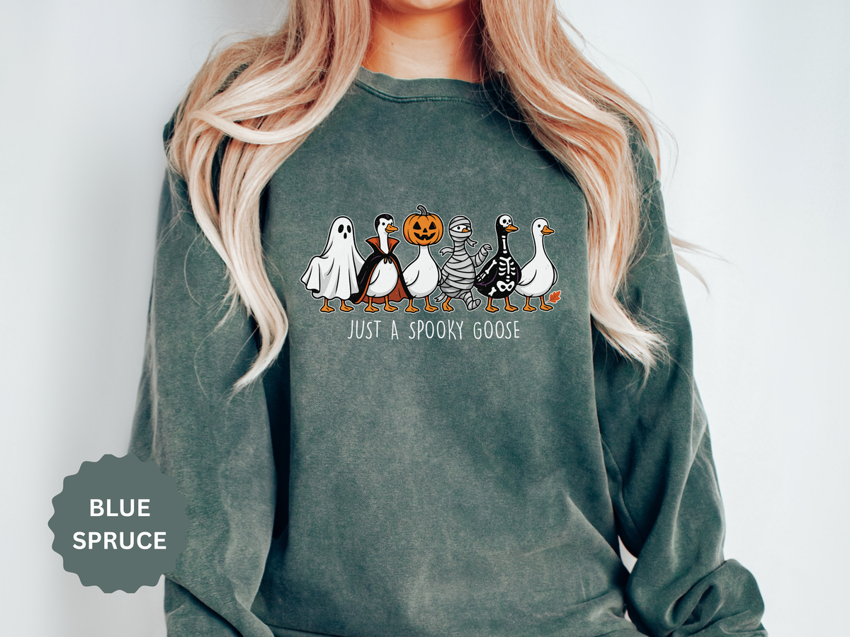 Just a Spooky Goose Sweatshirt, Funny Halloween Goose Crewneck, Cute Ghost Pumpkin Shirt, Animal Lover Gift, Cozy Spooky Season Fall Outfit