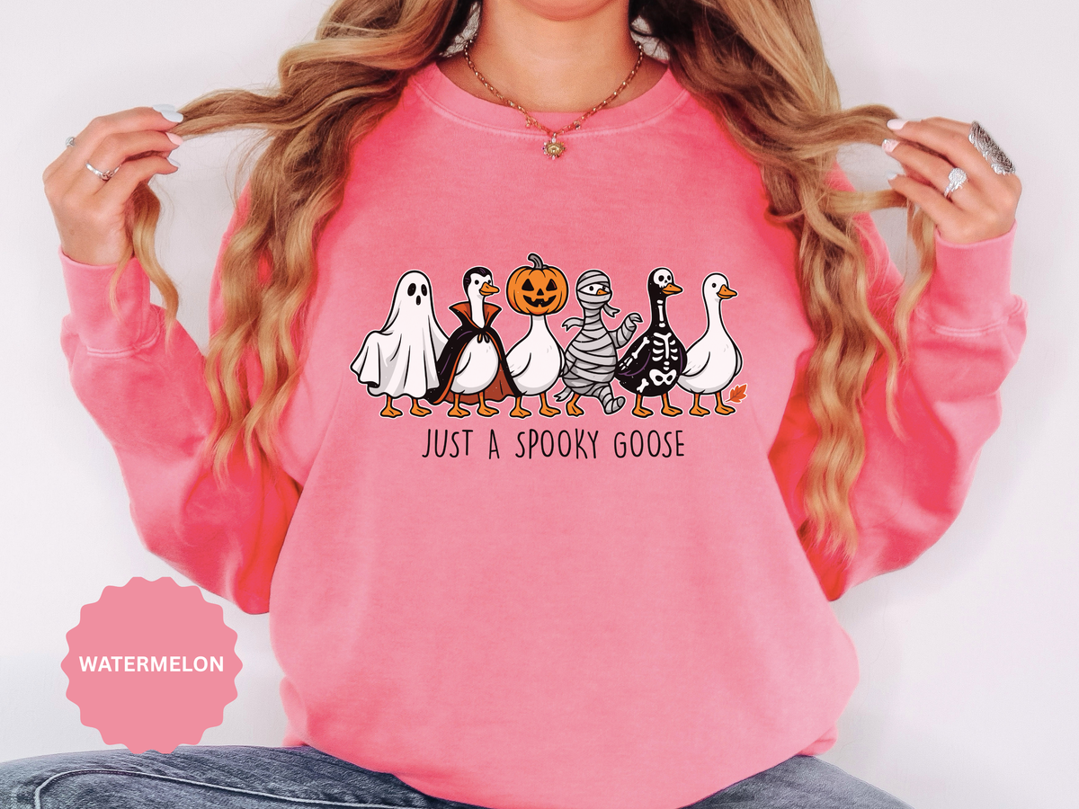 Just a Spooky Goose Sweatshirt, Funny Halloween Goose Crewneck, Cute Ghost Pumpkin Shirt, Animal Lover Gift, Cozy Spooky Season Fall Outfit