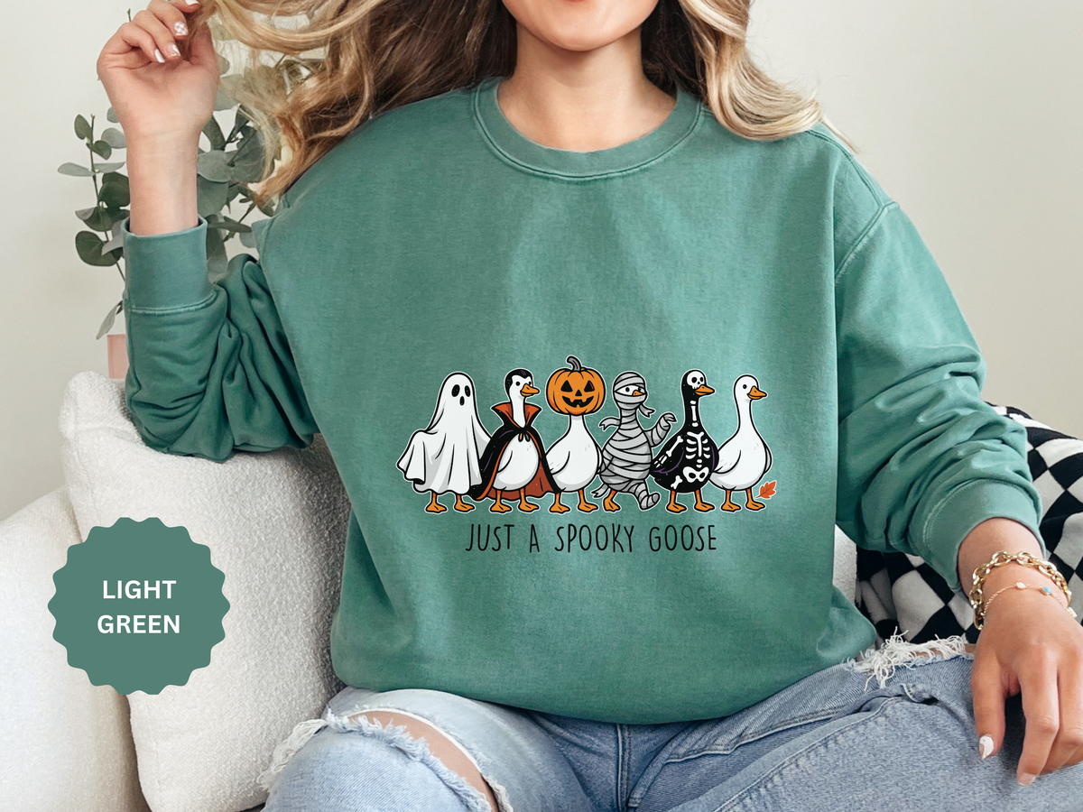 Just a Spooky Goose Sweatshirt, Funny Halloween Goose Crewneck, Cute Ghost Pumpkin Shirt, Animal Lover Gift, Cozy Spooky Season Fall Outfit