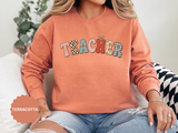 Teacher Sweatshirt, Patchwork Letter Crewneck, Cute Educator Appreciation Gift, Back to School Outfit, Retro Classroom Shirt for Staff