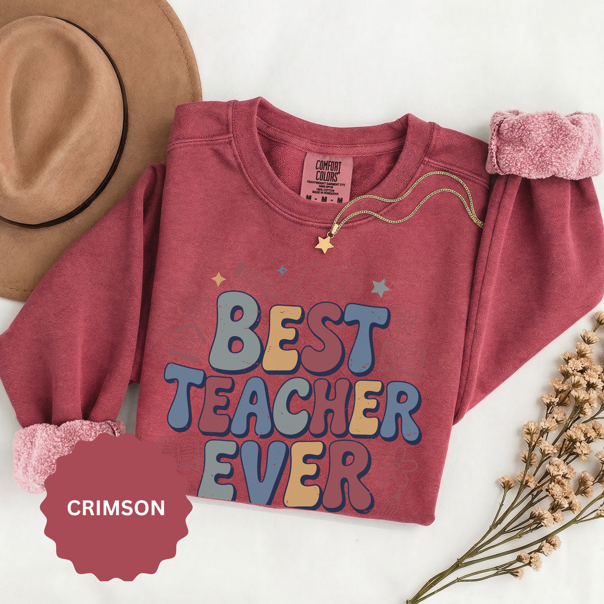 Best Teacher Ever Sweatshirt, Retro Educator Crewneck, Teacher Appreciation Gift, Back to School Outfit, Colorful School Staff Shirt