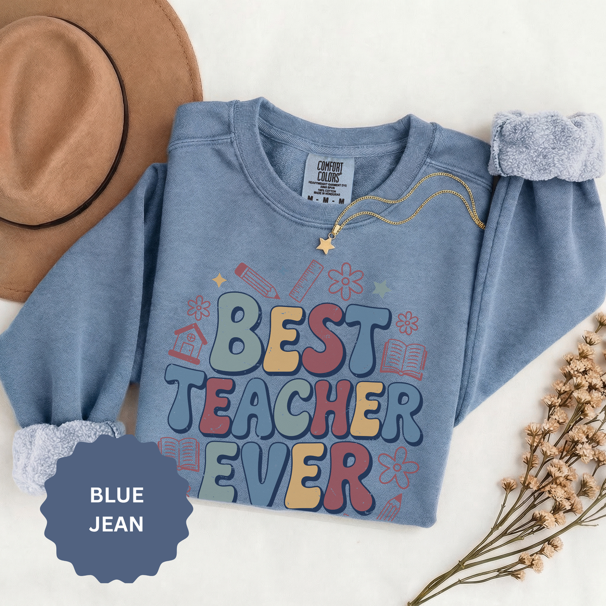 Best Teacher Ever Sweatshirt, Retro Educator Crewneck, Teacher Appreciation Gift, Back to School Outfit, Colorful School Staff Shirt