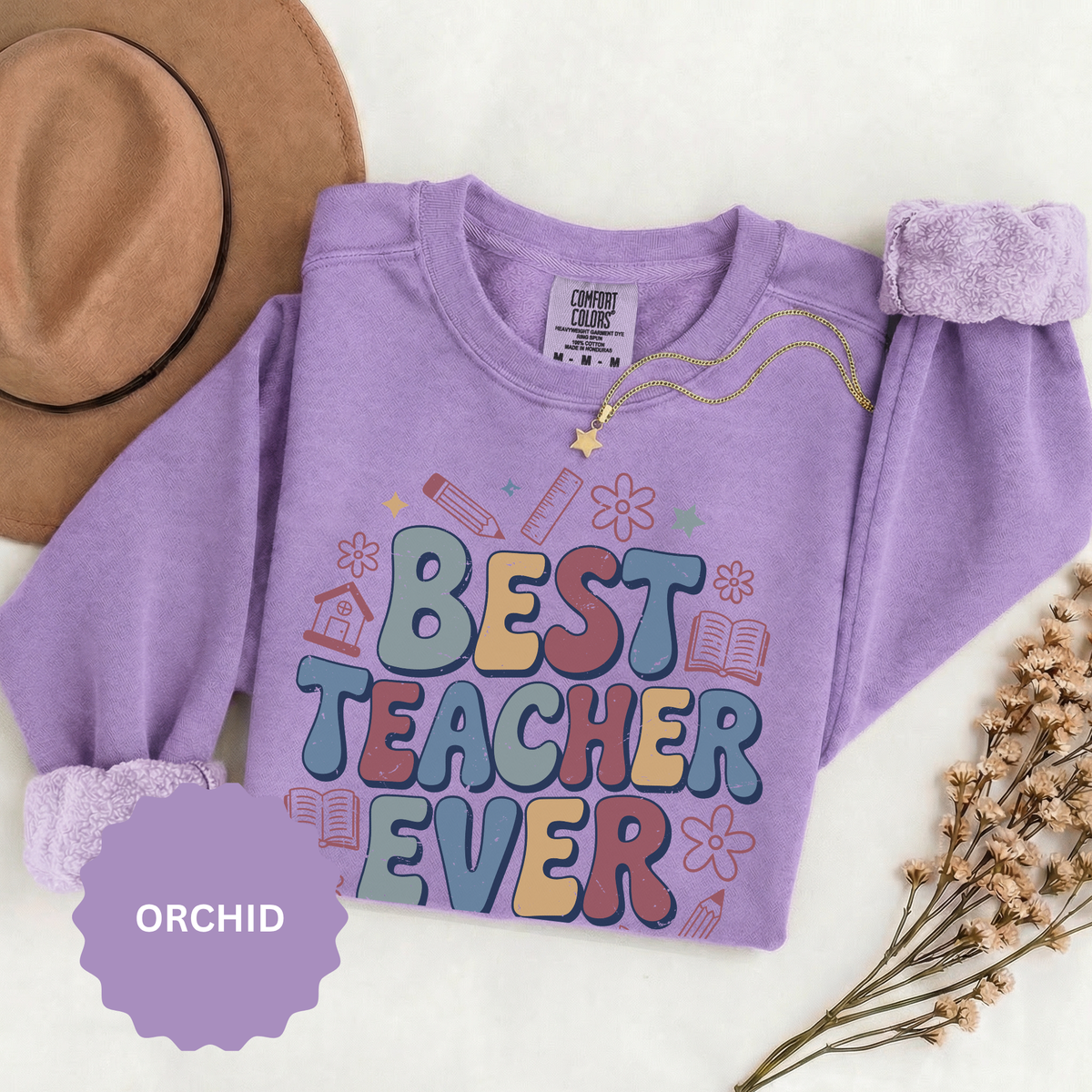 Best Teacher Ever Sweatshirt, Retro Educator Crewneck, Teacher Appreciation Gift, Back to School Outfit, Colorful School Staff Shirt