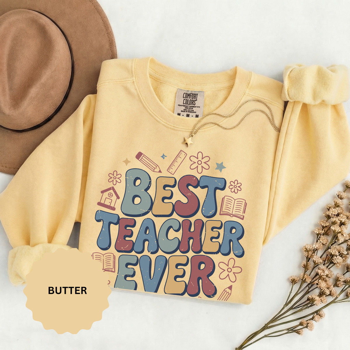 Best Teacher Ever Sweatshirt, Retro Educator Crewneck, Teacher Appreciation Gift, Back to School Outfit, Colorful School Staff Shirt