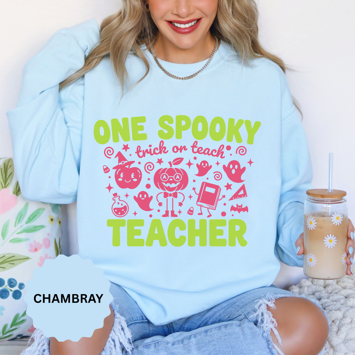 One Spooky Teacher Sweatshirt, Trick or Teach Halloween Crewneck, Cute Educator Gift, Spooky Classroom Shirt, Cute Fall School Outfit