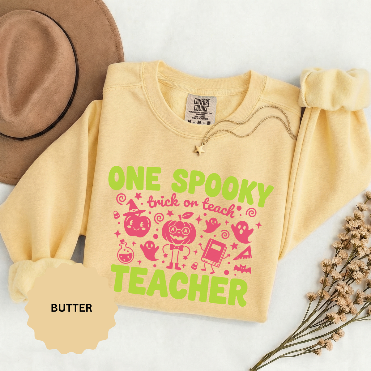 One Spooky Teacher Sweatshirt, Trick or Teach Halloween Crewneck, Cute Educator Gift, Spooky Classroom Shirt, Cute Fall School Outfit