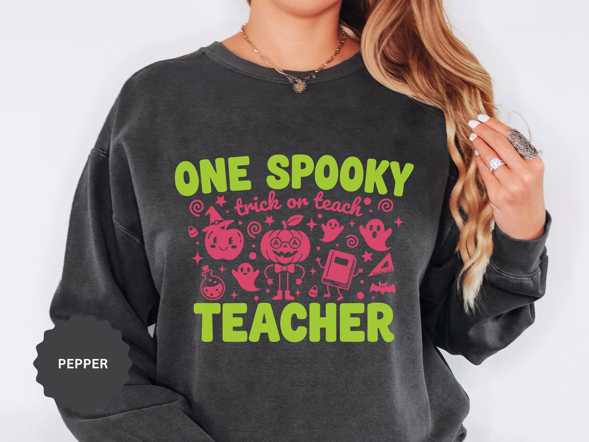 One Spooky Teacher Sweatshirt, Trick or Teach Halloween Crewneck, Cute Educator Gift, Spooky Classroom Shirt, Cute Fall School Outfit