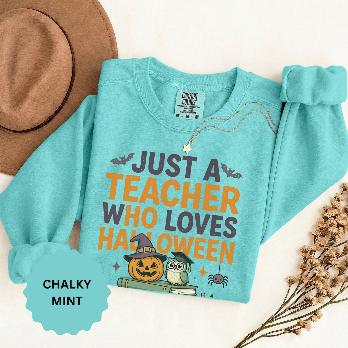 Teacher Halloween Sweatshirt, Just a Teacher Who Loves Halloween Crewneck, Spooky Classroom Shirt, Educator Gift, Cute Fall School Outfit